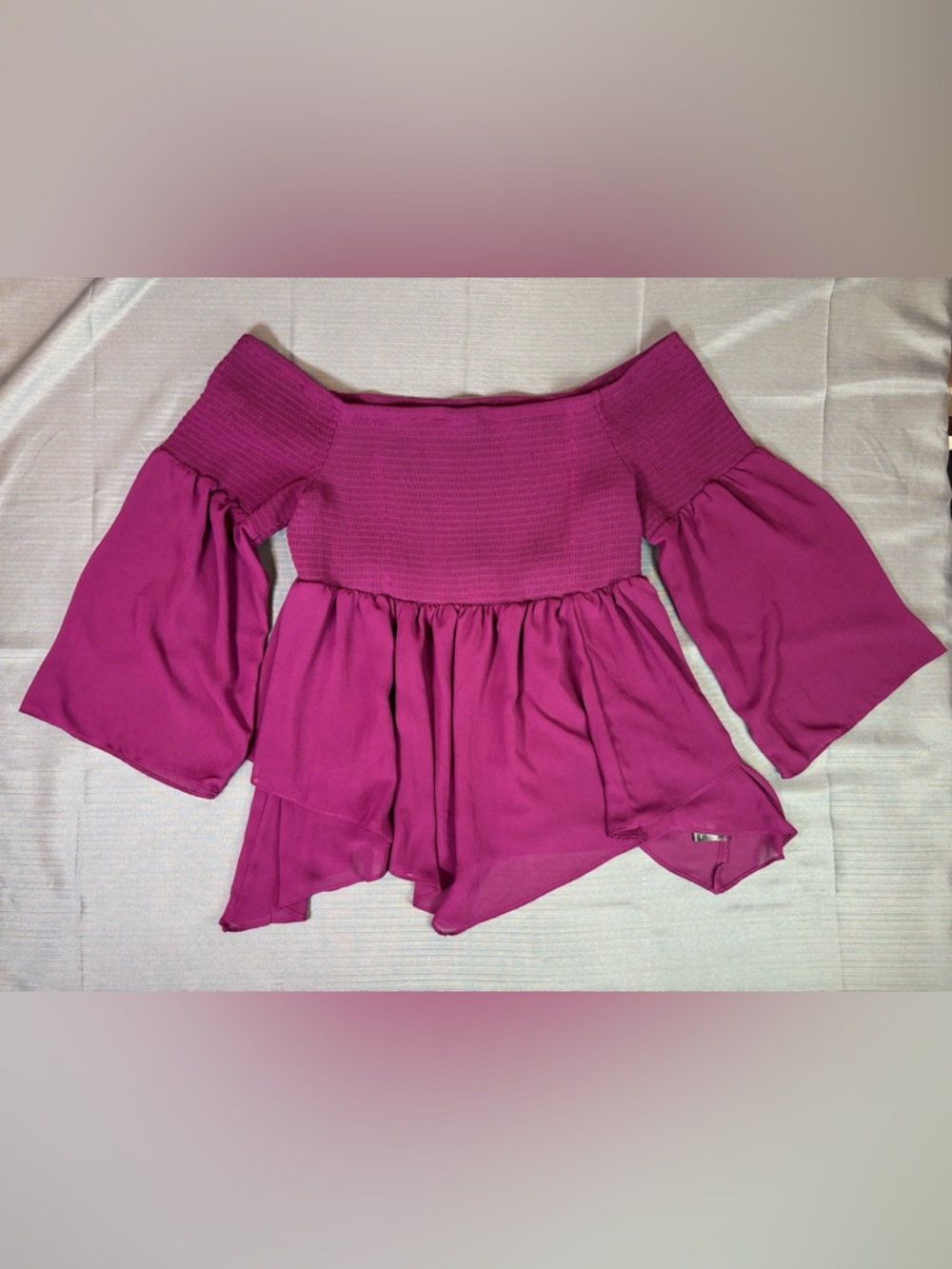 Torrid Size 3 Pink Off Shoulder Blouse Plus Size Chiffon Smocked Ruffle Top